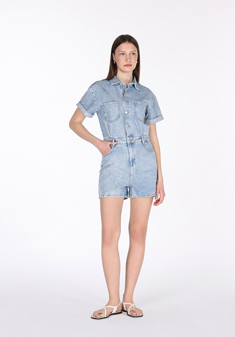 Imagine a Regular Fit Talie Înaltă Drept Pantaloni Scurți De Jean Indigo Pentru Femei