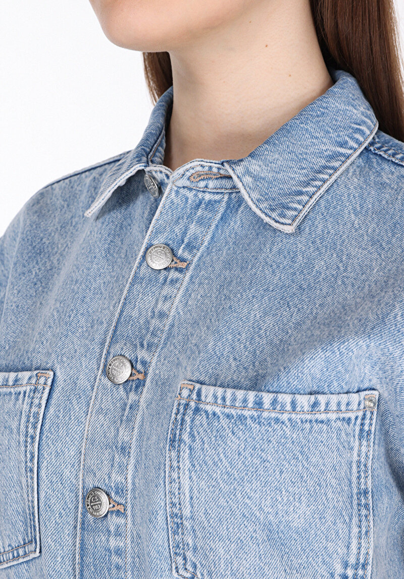 Imagine a Regular Fit Talie Înaltă Drept Pantaloni Scurți De Jean Indigo Pentru Femei