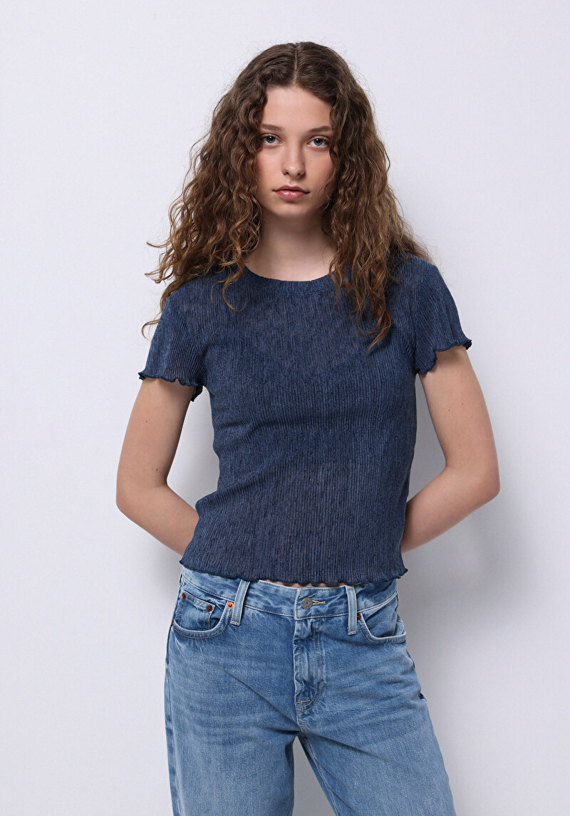 Imagine a Bluza Cu Maneca Scurta De Dama Albastru Regular Fit Cl1073173