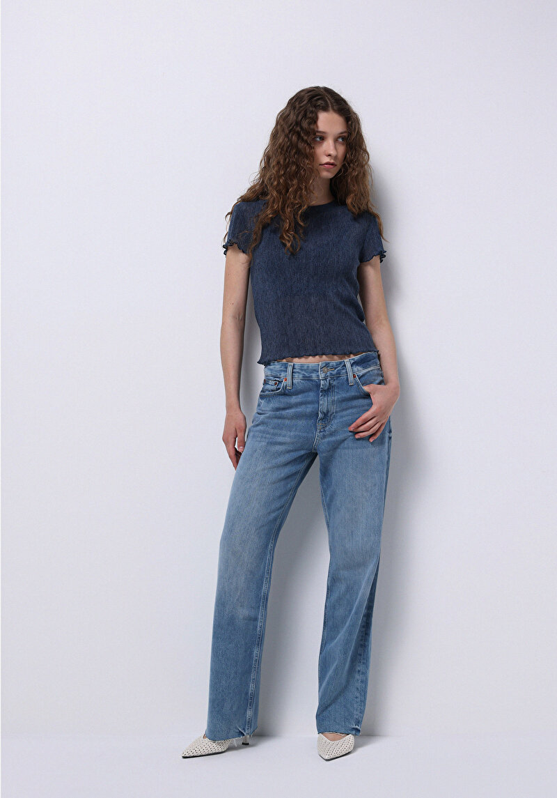 Imagine a Bluza Cu Maneca Scurta De Dama Albastru Regular Fit Cl1073173