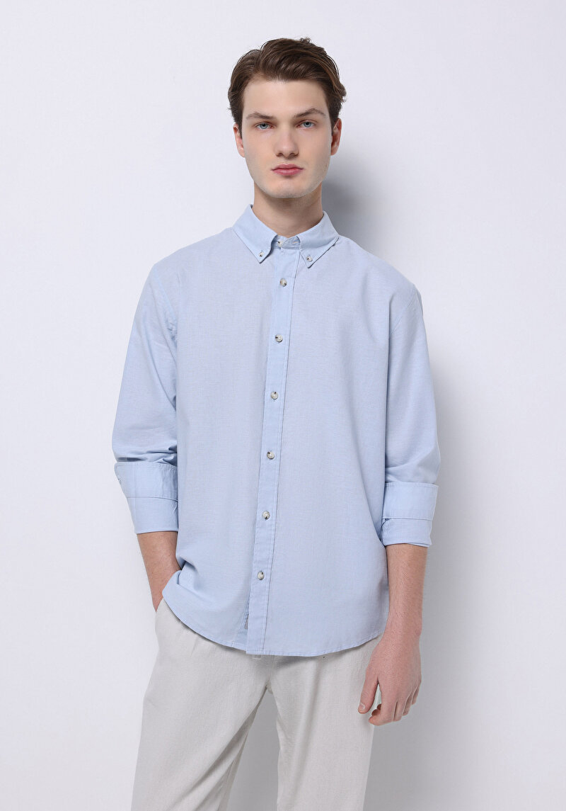 Imagine a Camasa Cu Maneca Lunga De Barbati Albastru Regular Fit Cl1074489