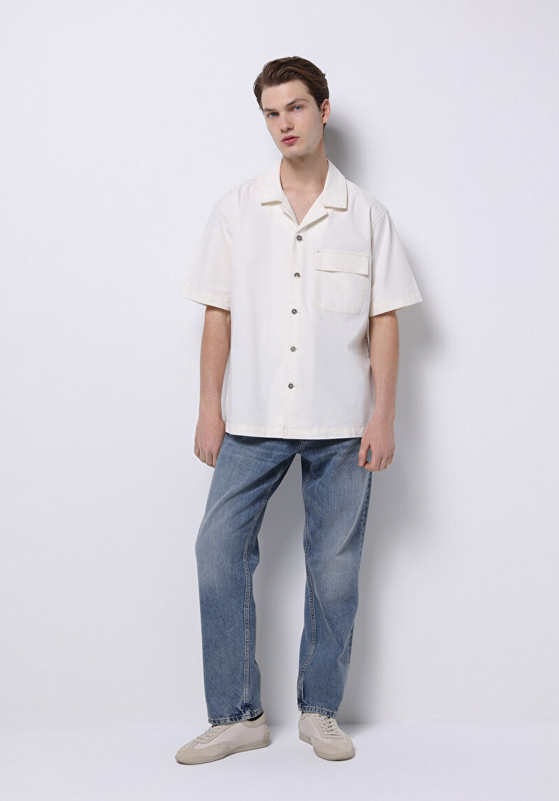 Imagine a Camasa Cu Maneca Scurta De Barbati Bej Oversize Fit Cl1074791