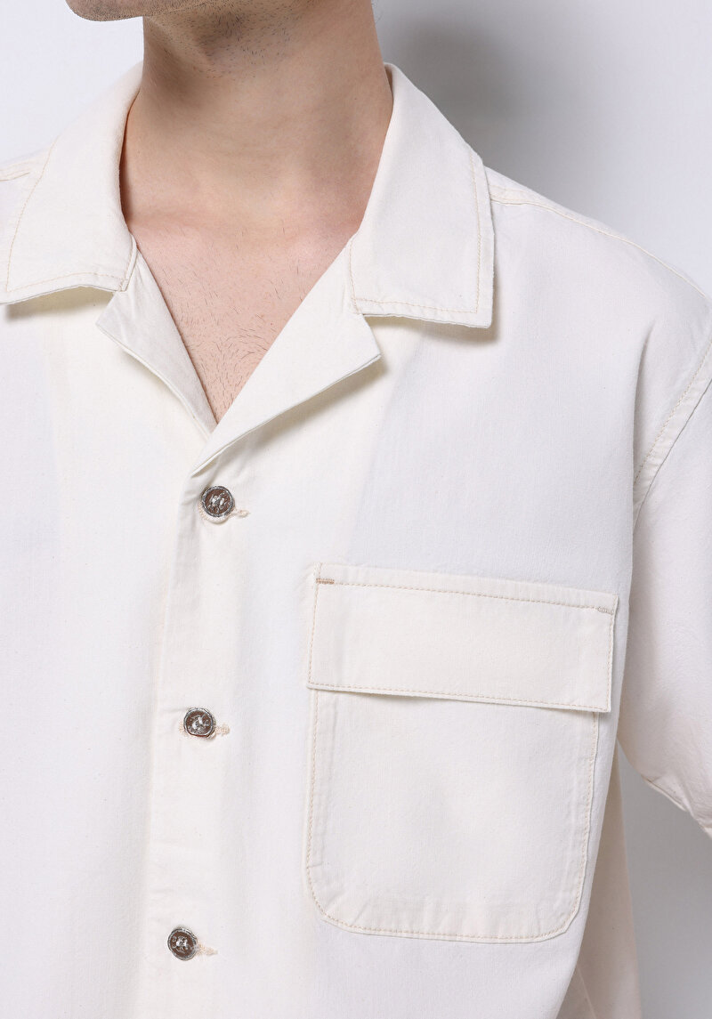 Imagine a Camasa Cu Maneca Scurta De Barbati Bej Oversize Fit Cl1074791