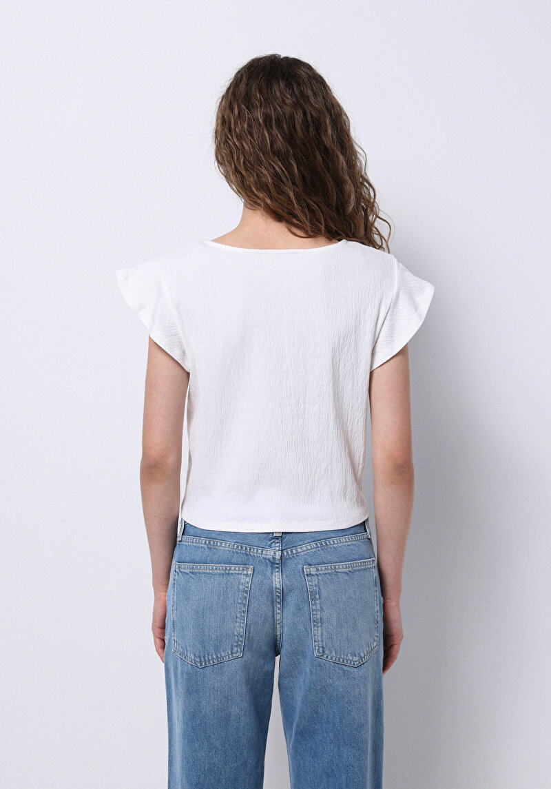 Afișați detalii pentru Regular Fit V-Neck Drept Tricou Alb Cu Mânecă Scurtă Pentru Femei