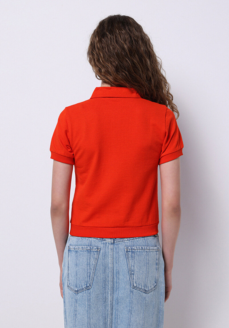 Imagine a Slim Fit Polo Neck Drept Pentru Femei Roșu Tricou Cu Mânecă Scurtă