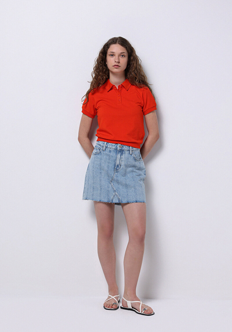 Afișați detalii pentru Slim Fit Polo Neck Drept Pentru Femei Roșu Tricou Cu Mânecă Scurtă