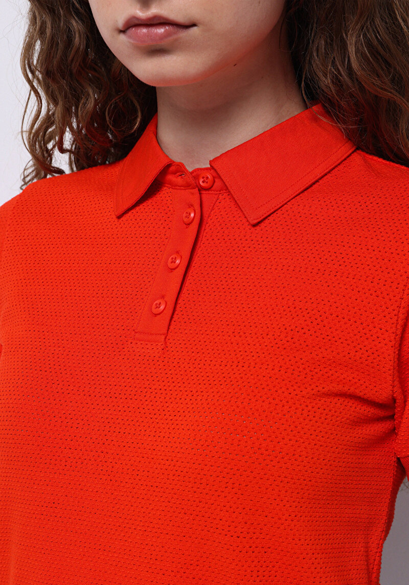 Afișați detalii pentru Slim Fit Polo Neck Drept Pentru Femei Roșu Tricou Cu Mânecă Scurtă