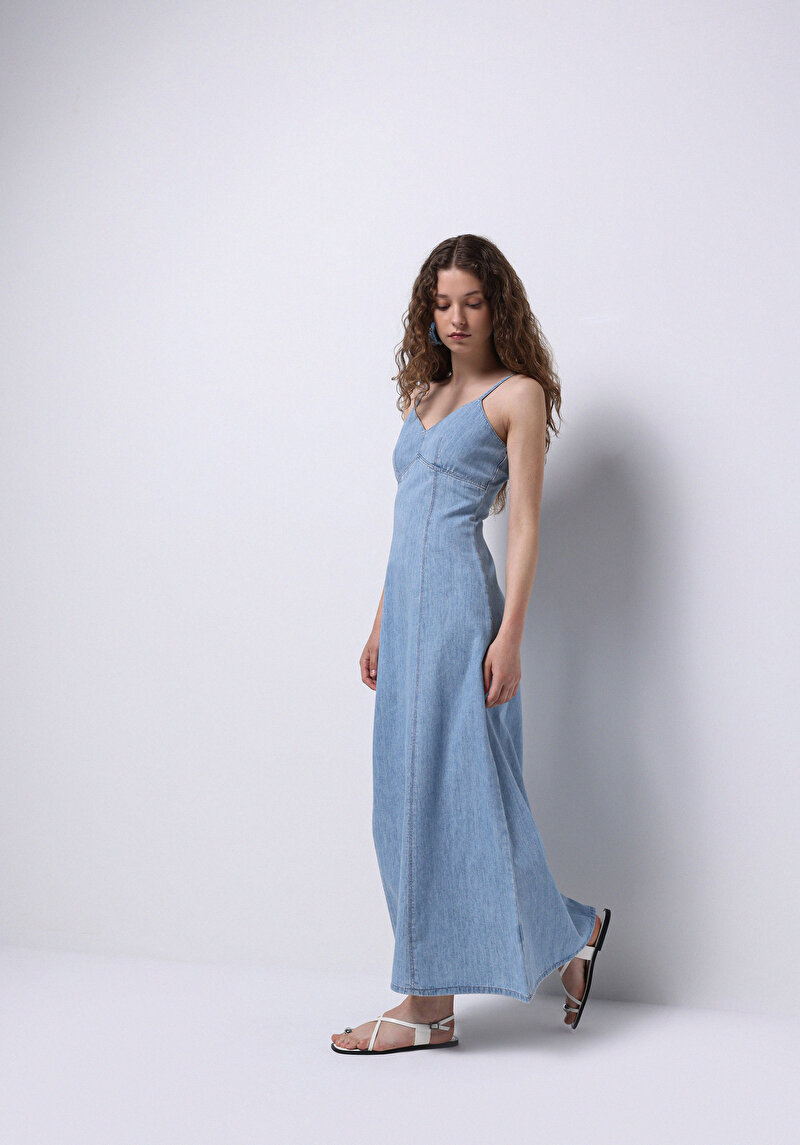 Imagine a Rochie Slim Fit Dreaptă Pentru Femei Albastru Fără Manșon