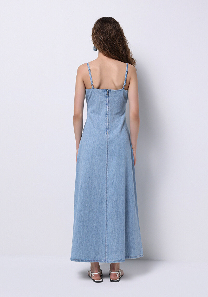 Imagine a Rochie Slim Fit Dreaptă Pentru Femei Albastru Fără Manșon