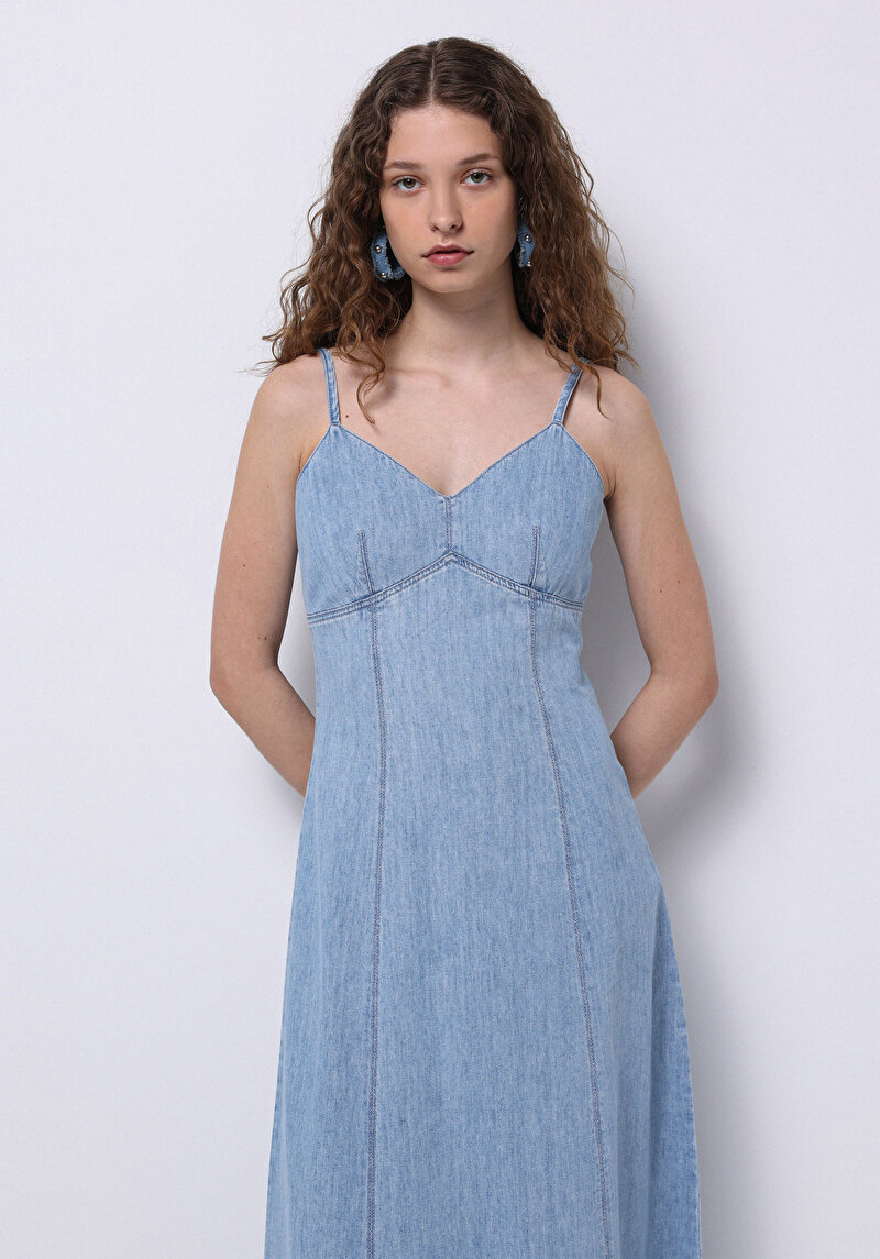 Imagine a Rochie Slim Fit Dreaptă Pentru Femei Albastru Fără Manșon