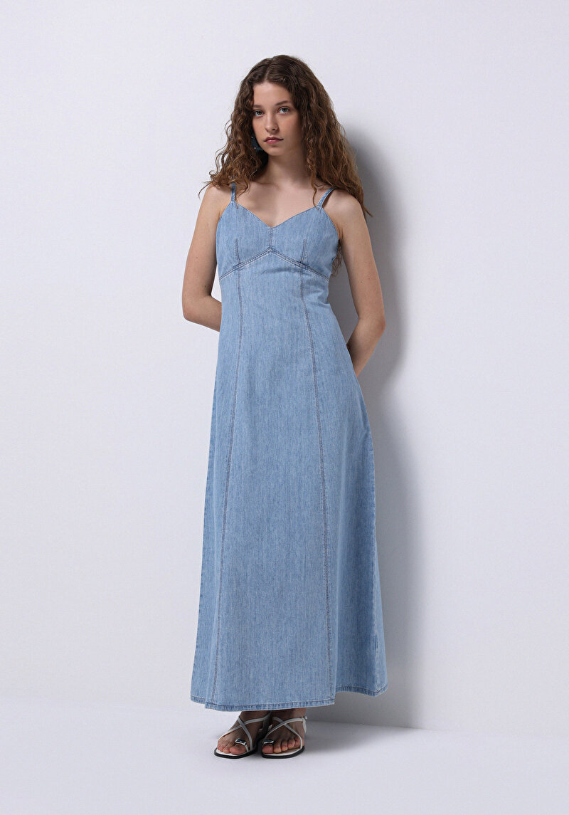 Imagine a Rochie Slim Fit Dreaptă Pentru Femei Albastru Fără Manșon