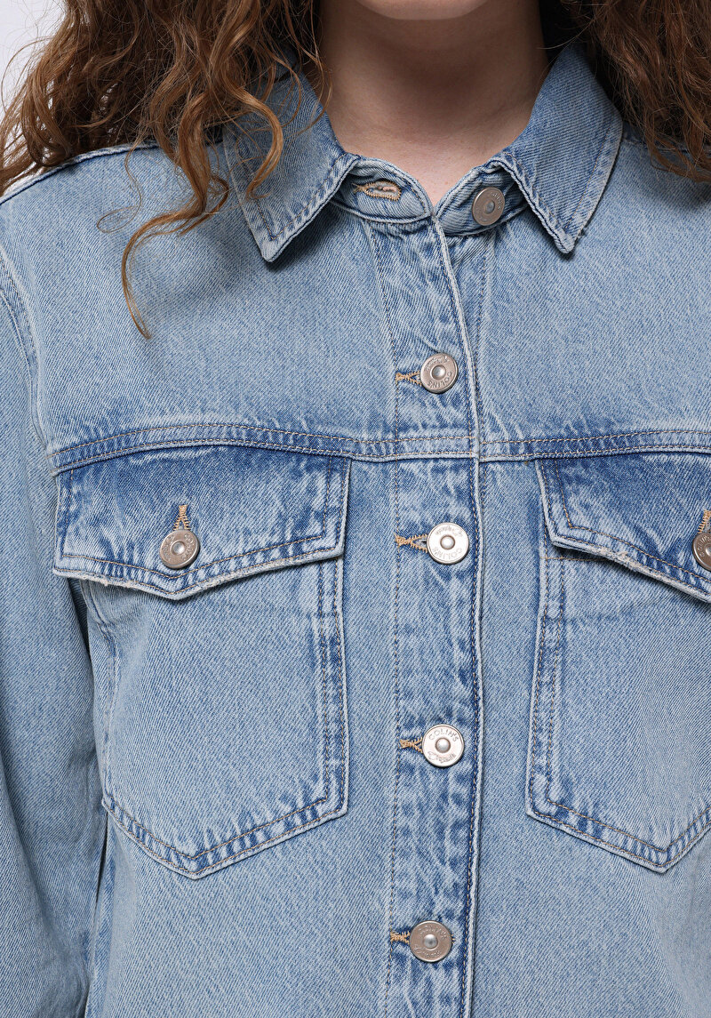 Afișați detalii pentru Regular Fit Dimensiune Clasică Drept Cămașă Albastră Cu Mânecă Lungă Pentru Femei