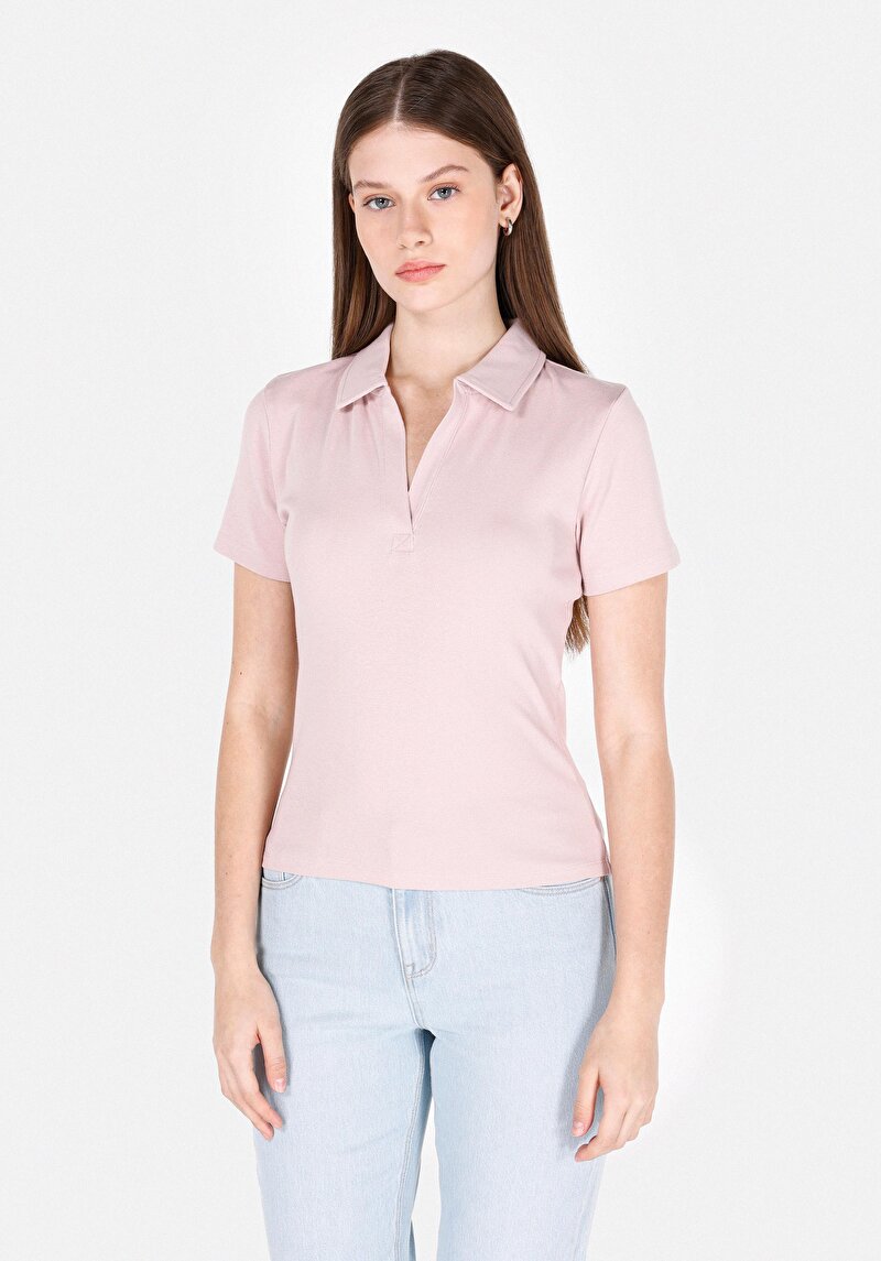 Imagine a Tricou Cu Maneca Scurta De Dama Roz Slim Fit  Cl1073834