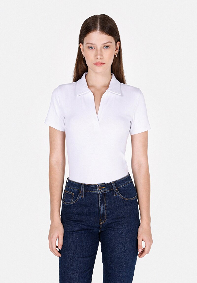 Imagine a Tricou Cu Maneca Scurta De Dama Alb Slim Fit Cl1073834