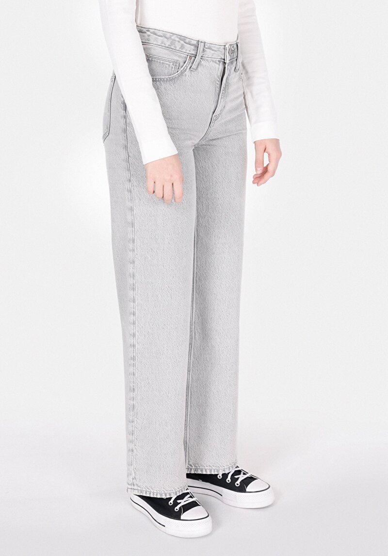 Afișați detalii pentru Regular Fit Talie Ascendentă Picior Larg Blugi Gri Pentru Femei