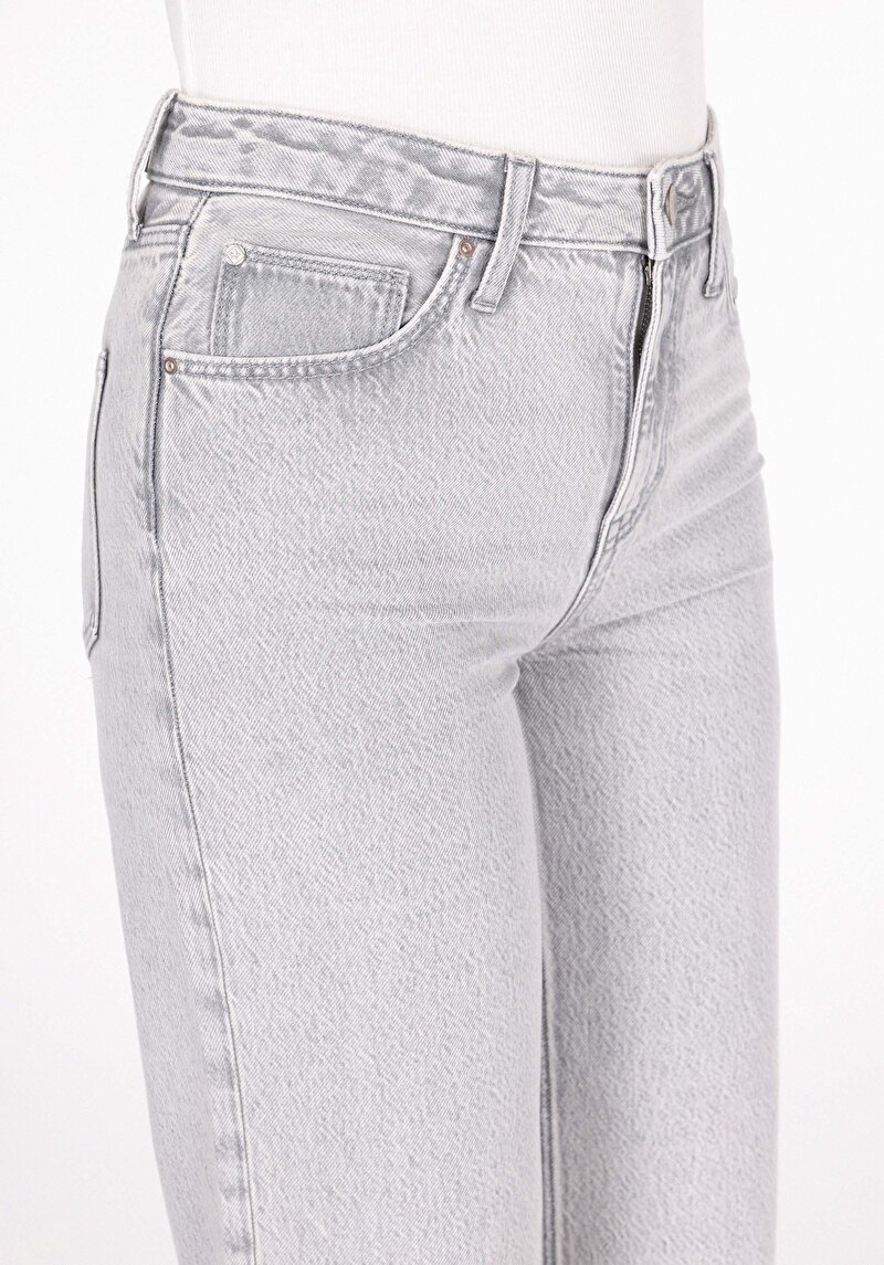 Afișați detalii pentru Regular Fit Talie Ascendentă Picior Larg Blugi Gri Pentru Femei