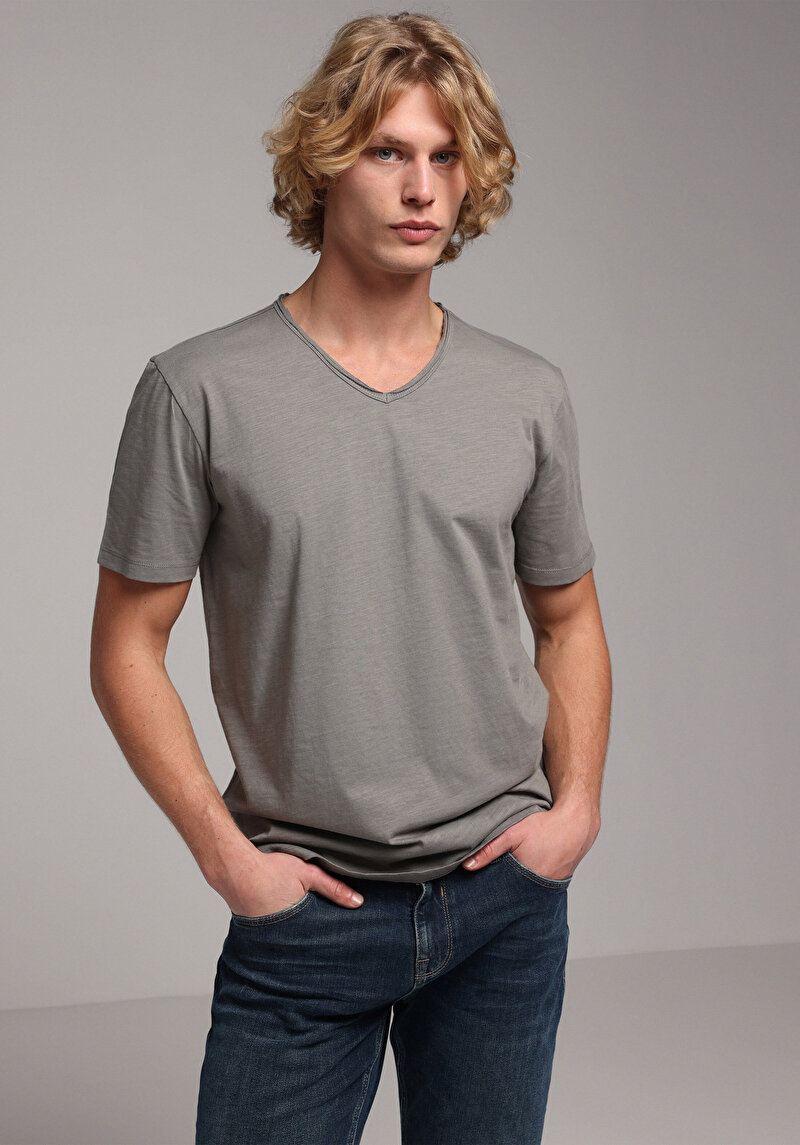 Imagine a Regular Fit V-Neck Drept Bărbați Verde Tricou Cu Mânecă Scurtă