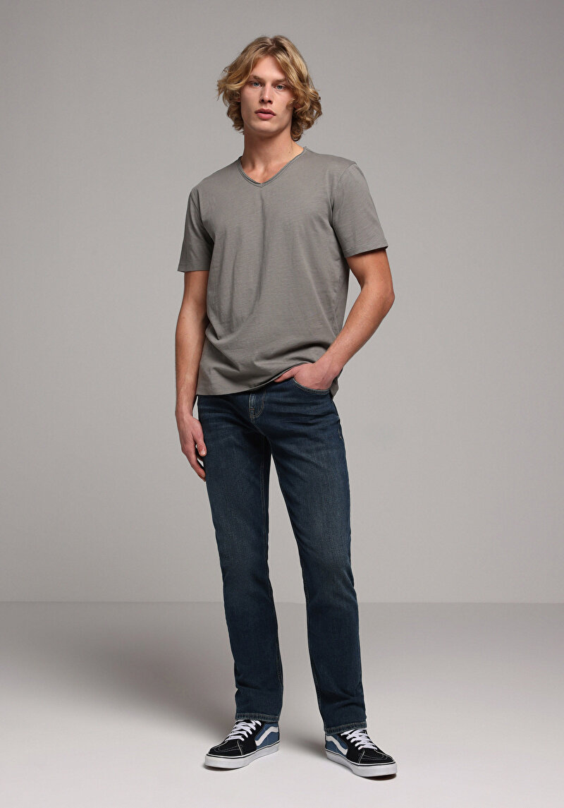 Imagine a Regular Fit V-Neck Drept Bărbați Verde Tricou Cu Mânecă Scurtă