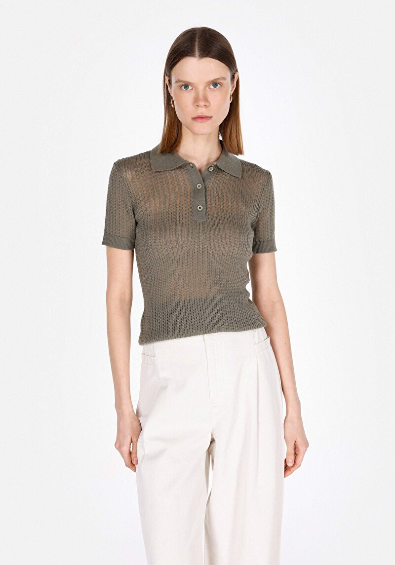 Imagine a Pulover Cu Mâneci Scurte De Dama Verde Slim Fit  Cl1073277