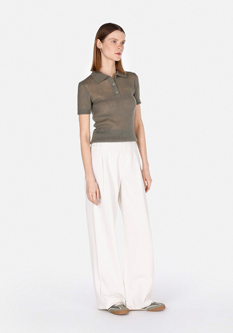 Imagine a Pulover Cu Mâneci Scurte De Dama Verde Slim Fit Cl1073277