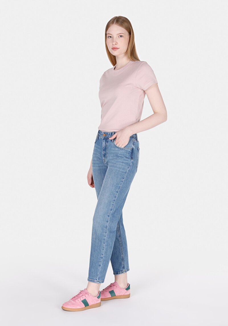 Afișați detalii pentru Slim Fit Mid Waist Slim Leg Blugi İndigo Pentru Femei