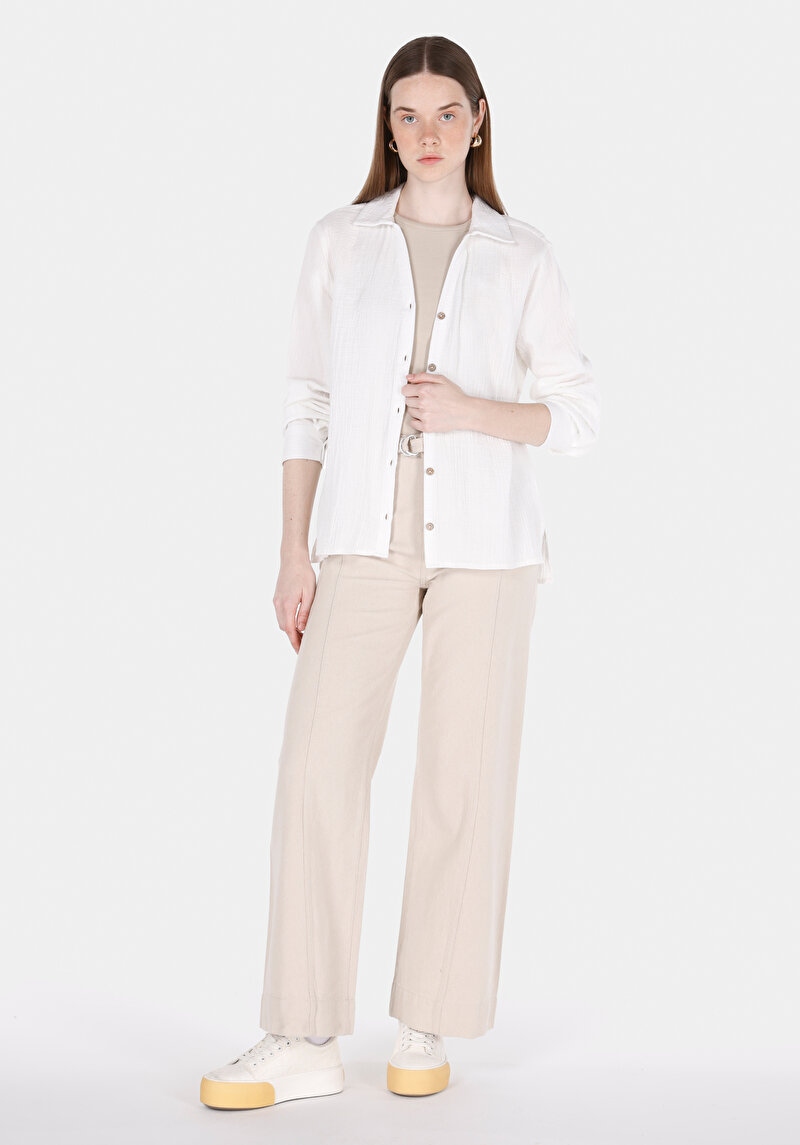 Afișați detalii pentru Regular Fit Cămașă Decolteu Drept Cămașă Albă Cu Mânecă Lungă Pentru Femei