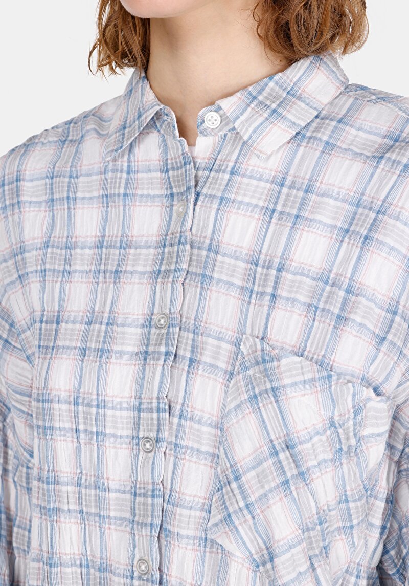 Afișați detalii pentru Cămașă Cu Croială Relaxată Cămașă În Carouri Cămașă Albastră Cu Mânecă Lungă Pentru Femei