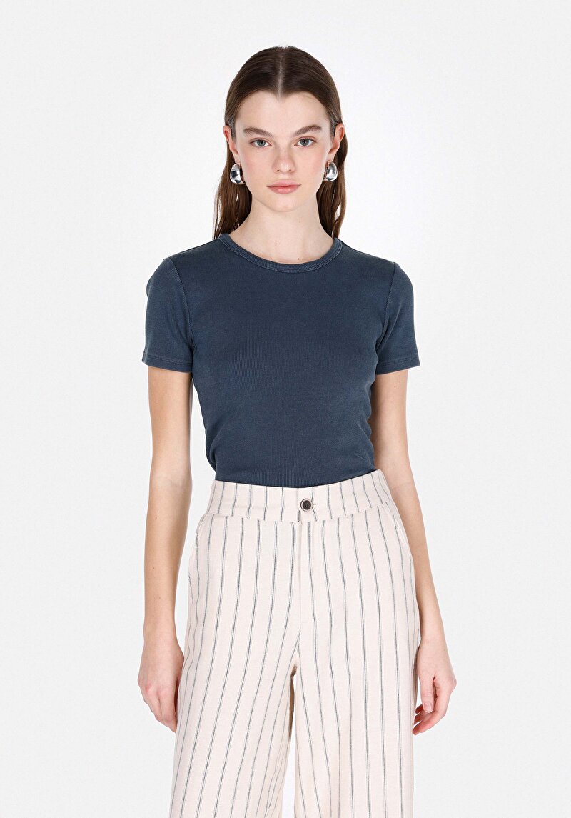 Imagine a Bluza Cu Maneca Scurta De Dama Albastru Slim Fit Cl1073924