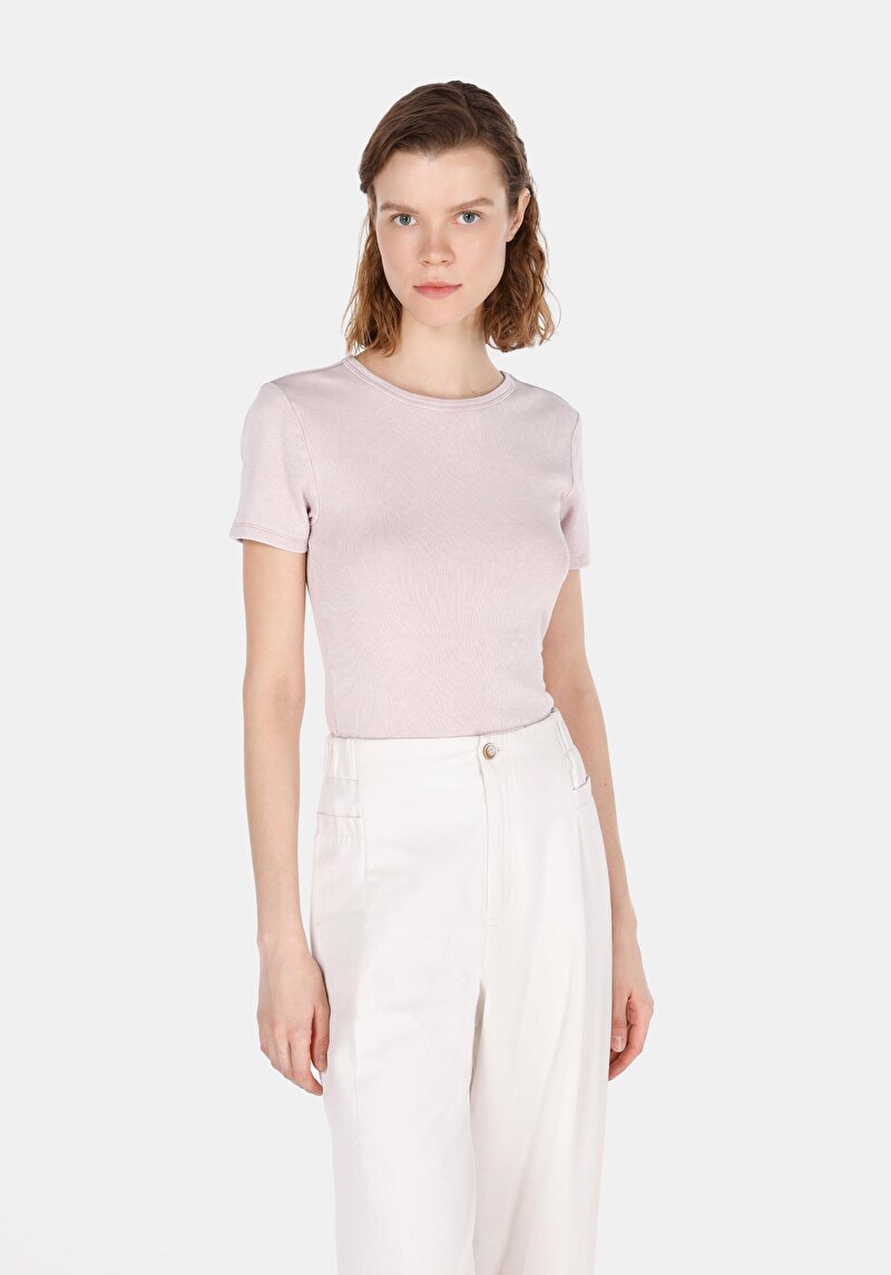 Imagine a Bluza Cu Maneca Scurta De Dama Roz Slim Fit Cl1073924