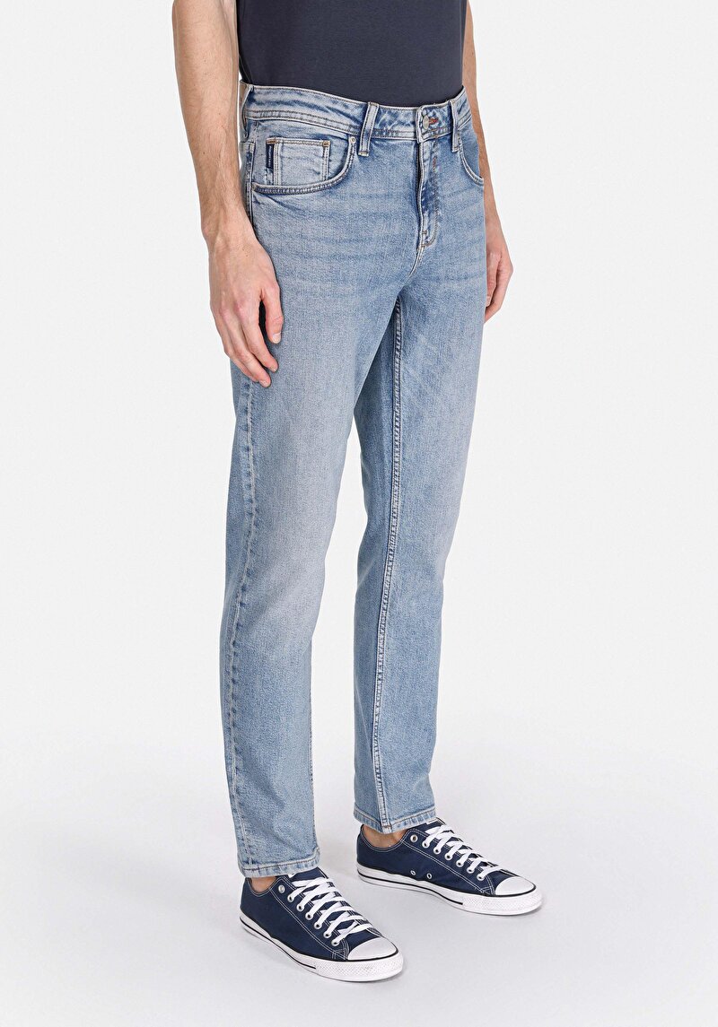 Afișați detalii pentru Blugi İndigo Pentru Bărbați Cu Talie Dreaptă Cu Talie Dreaptă