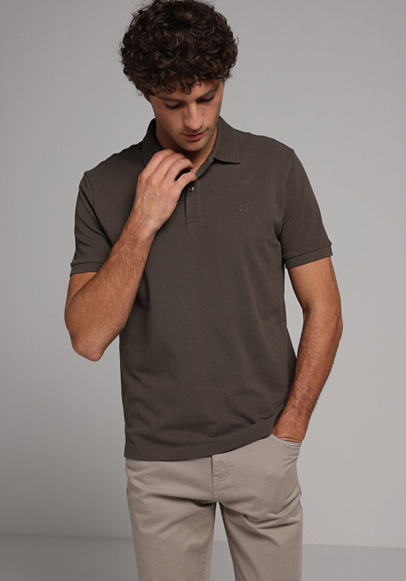 Imagine a Tricou Polo Cu Maneca Scurta De Barbati Kaki Regular Fit  Cl1073960