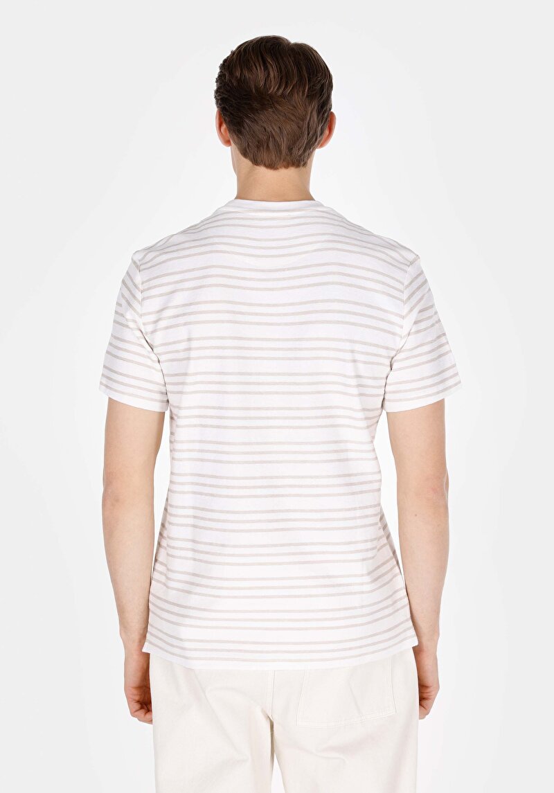 Imagine a Regular Fit Round Neck Striped Bărbați Alb Tricou Cu Mânecă Scurtă