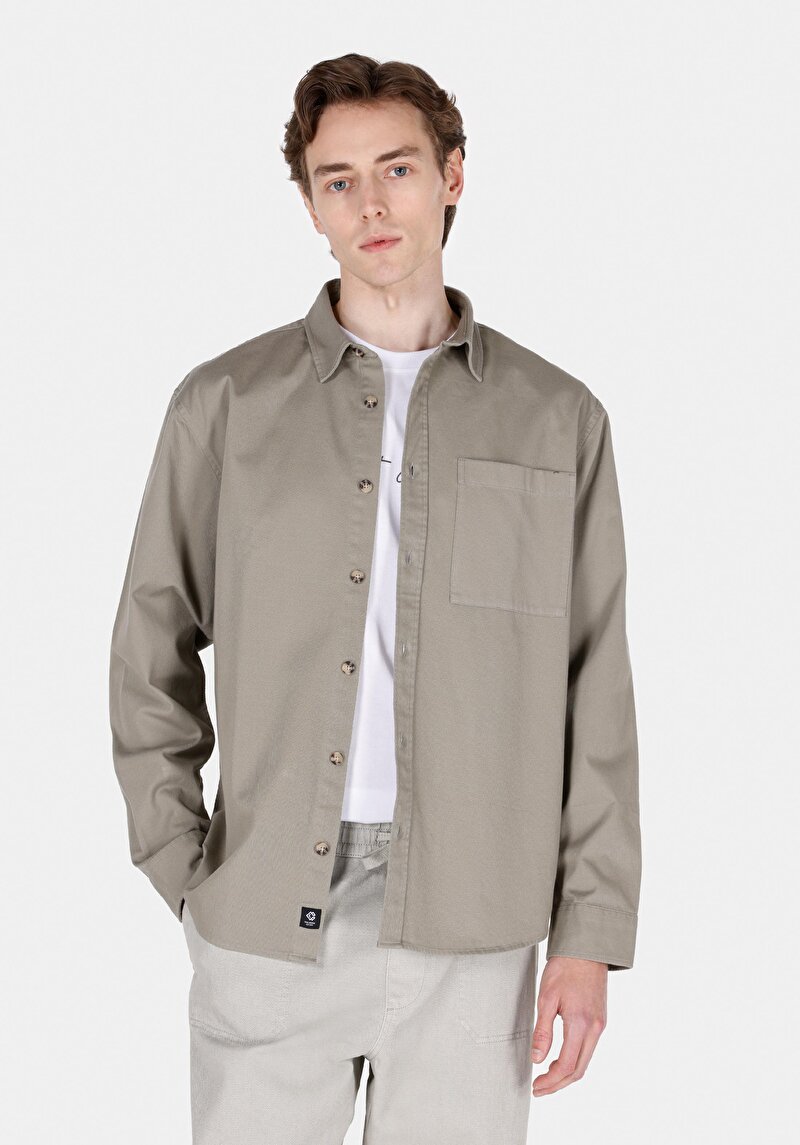 Imagine a Cămașă Comfort Fit Neck Drept Cămașă Verde Manșon Lung Bărbați