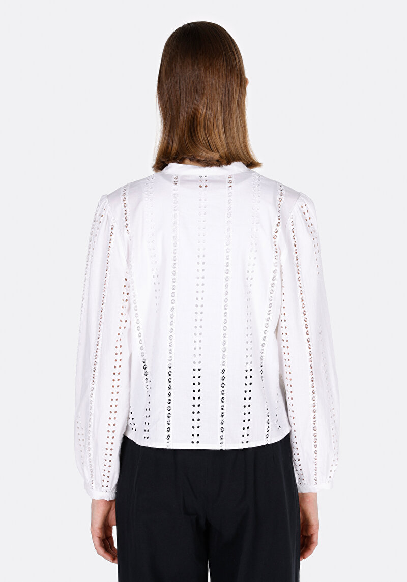 Imagine a Regular Fit Judge Collar Drept Cămașă Albă Cu Mânecă Lungă Pentru Femei