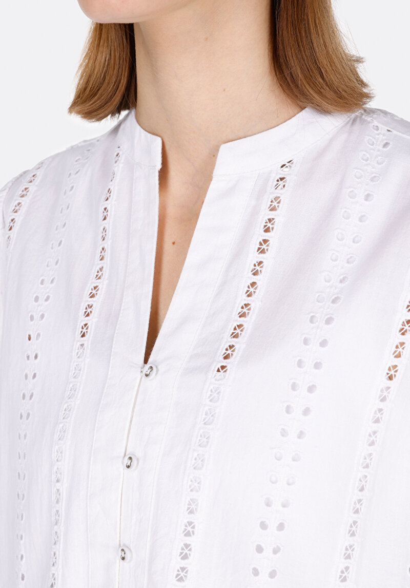 Imagine a Regular Fit Judge Collar Drept Cămașă Albă Cu Mânecă Lungă Pentru Femei