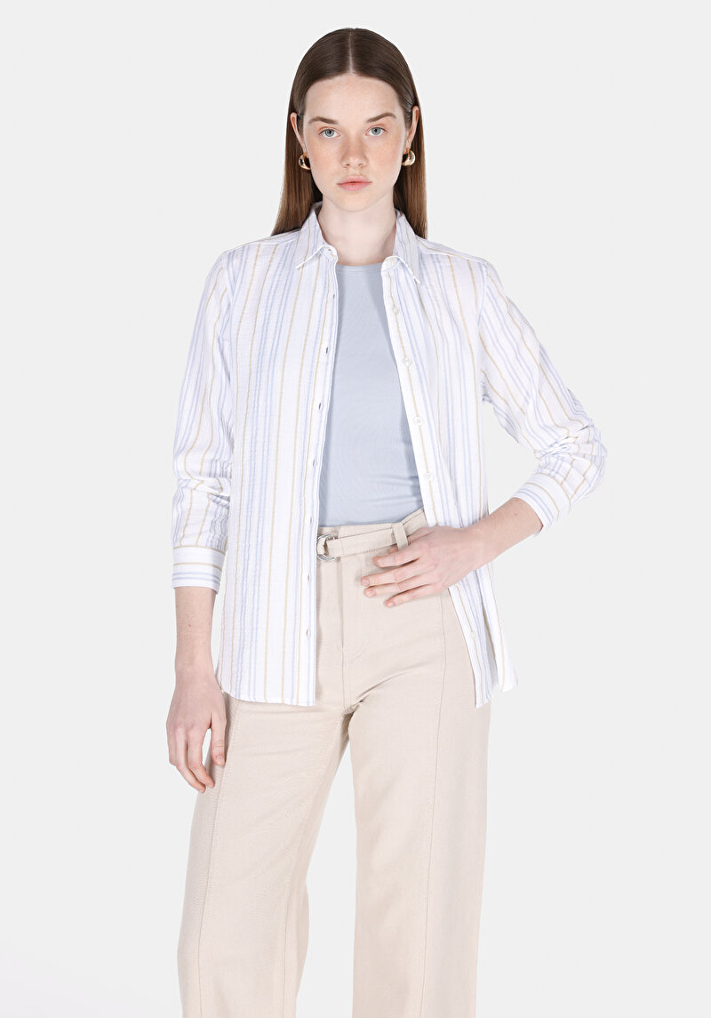 Imagine a Cămașă Cu Dungi Cămașă Albă Cu Mânecă Lungă Pentru Femei