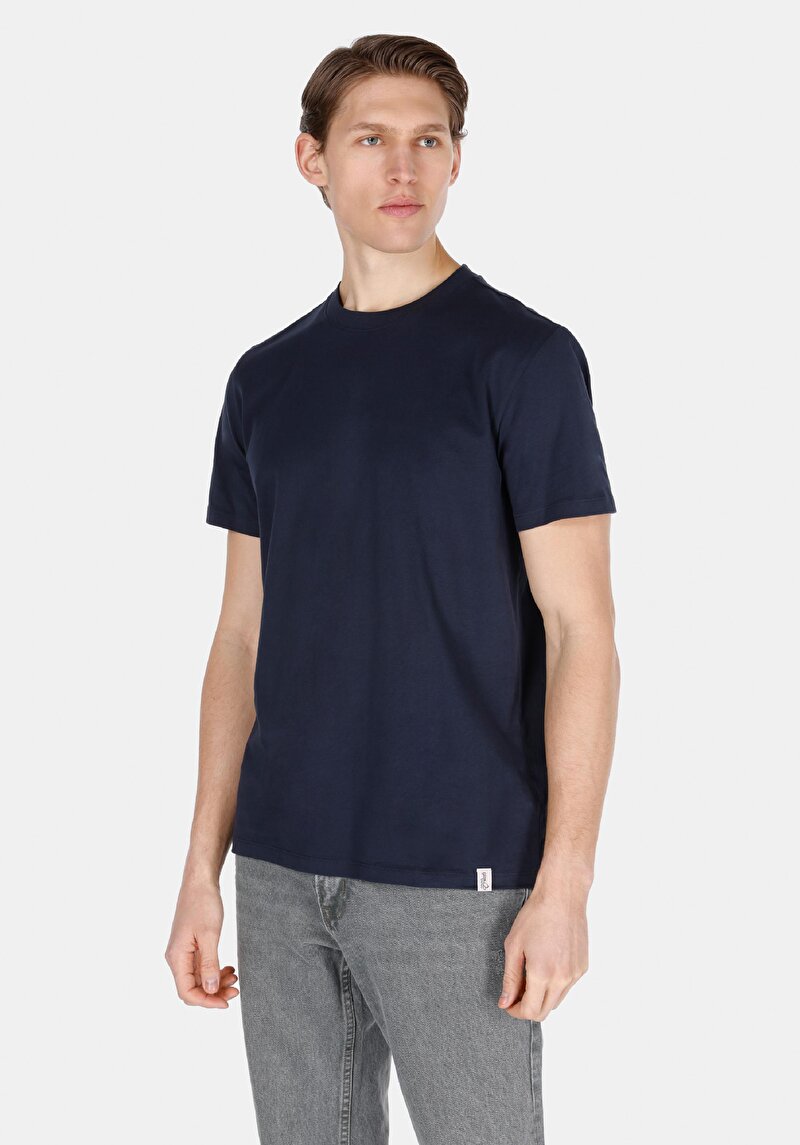 Imagine a Regular Fit Round Neck Drept Bărbați Bleumarin Tricou Cu Mânecă Scurtă