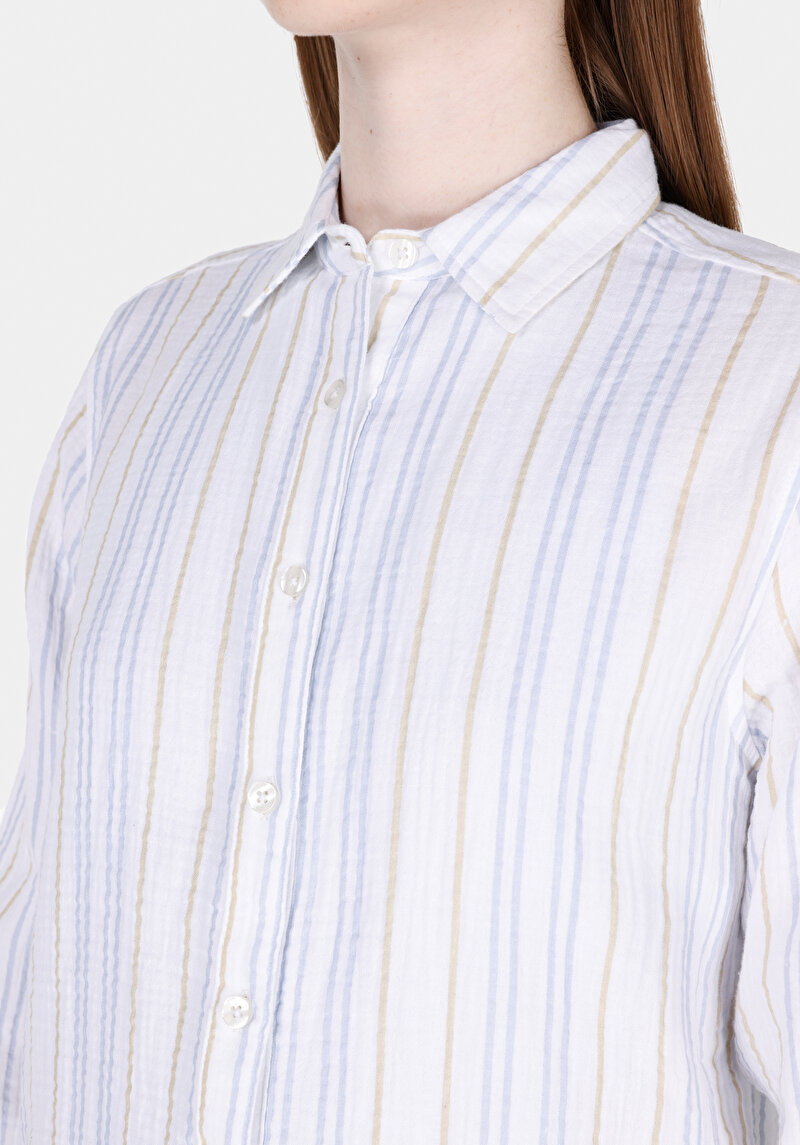 Afișați detalii pentru Cămașă Cu Dungi Cămașă Albă Cu Mânecă Lungă Pentru Femei