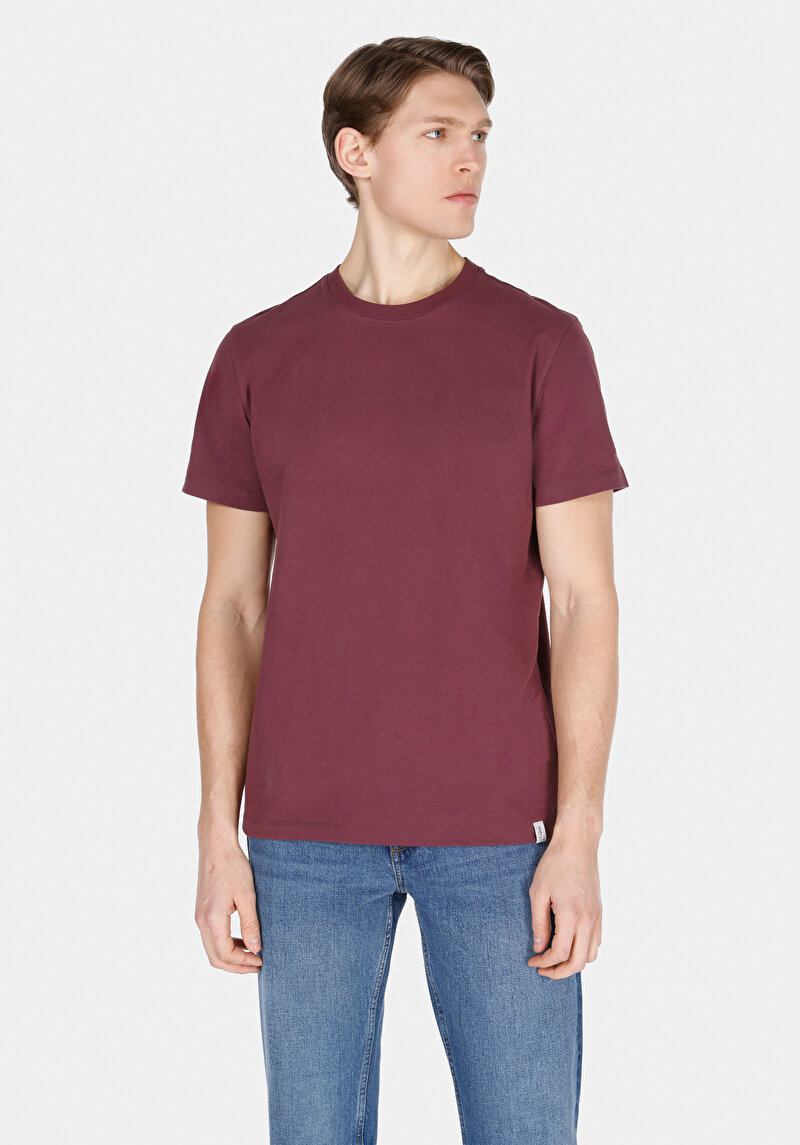 Imagine a Regular Fit Round Neck Drept Bărbați Violet Tricou Cu Mânecă Scurtă