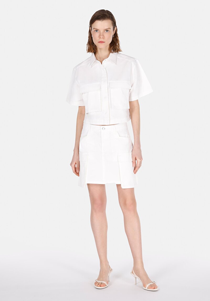 Imagine a Mini Fustă Albă Cu Fermoar Drept Pentru Femei