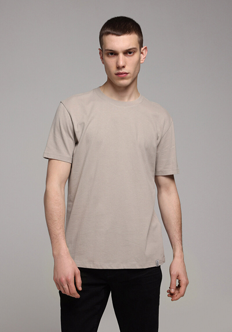 Imagine a Regular Fit Round Neck Drept Bărbați Stone Tricou Cu Mânecă Scurtă