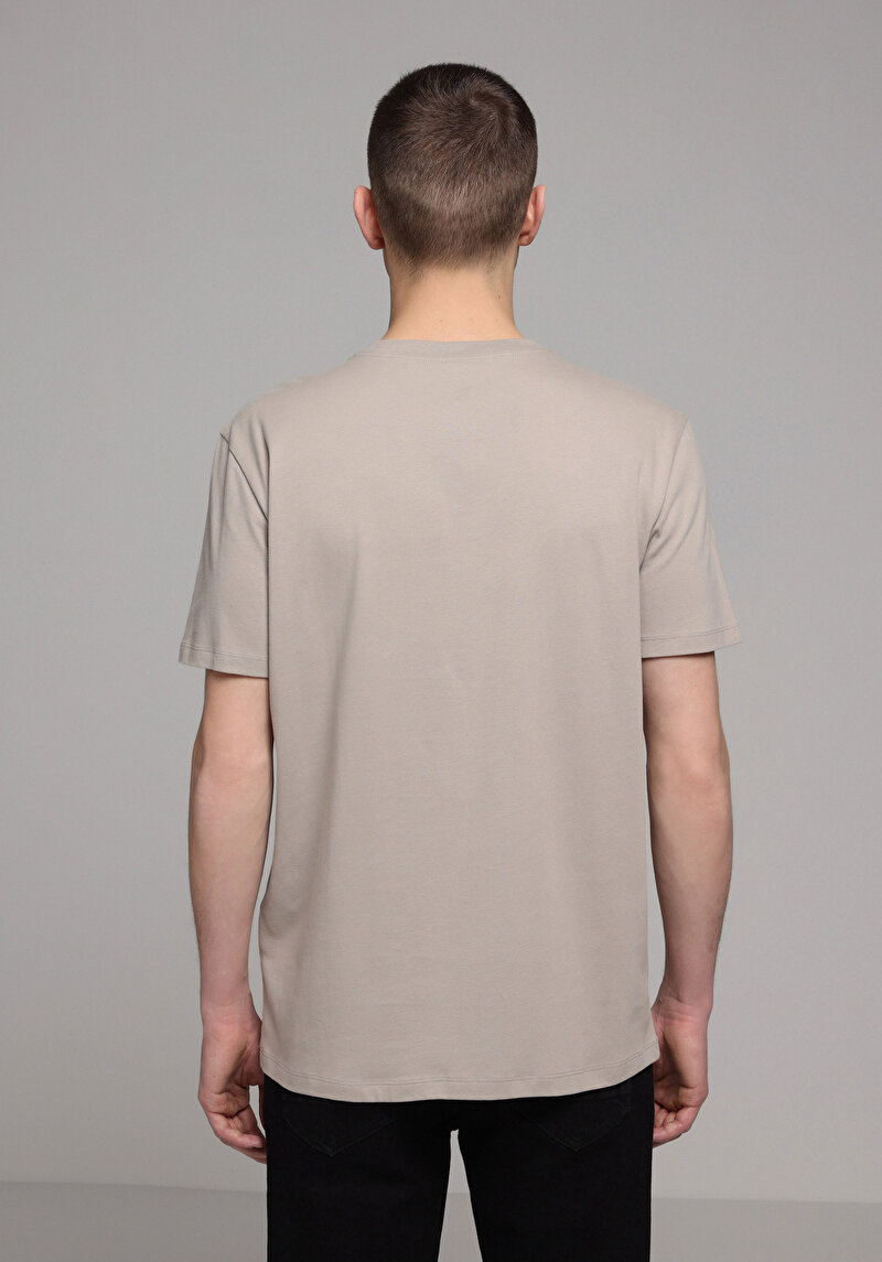 Imagine a Regular Fit Round Neck Drept Bărbați Stone Tricou Cu Mânecă Scurtă