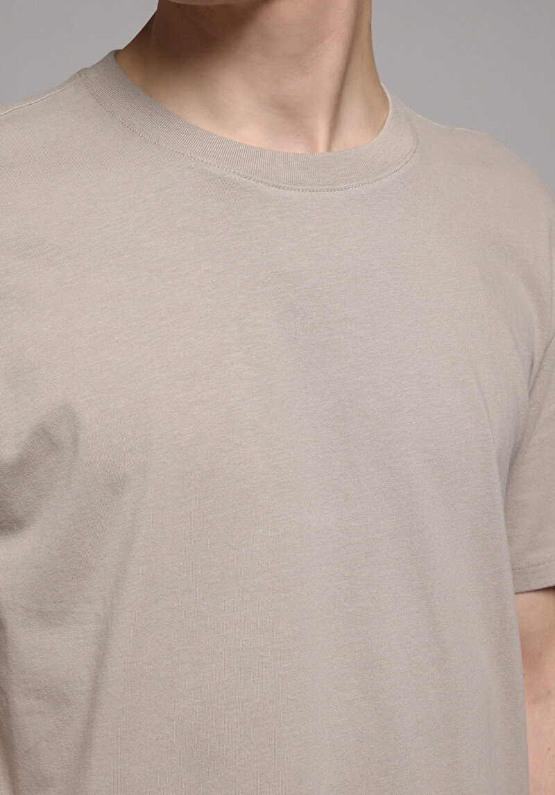 Imagine a Regular Fit Round Neck Drept Bărbați Stone Tricou Cu Mânecă Scurtă