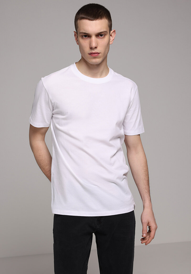 Imagine a Regular Fit Round Neck Drept Bărbați Alb Mânecă Scurtă Tricou