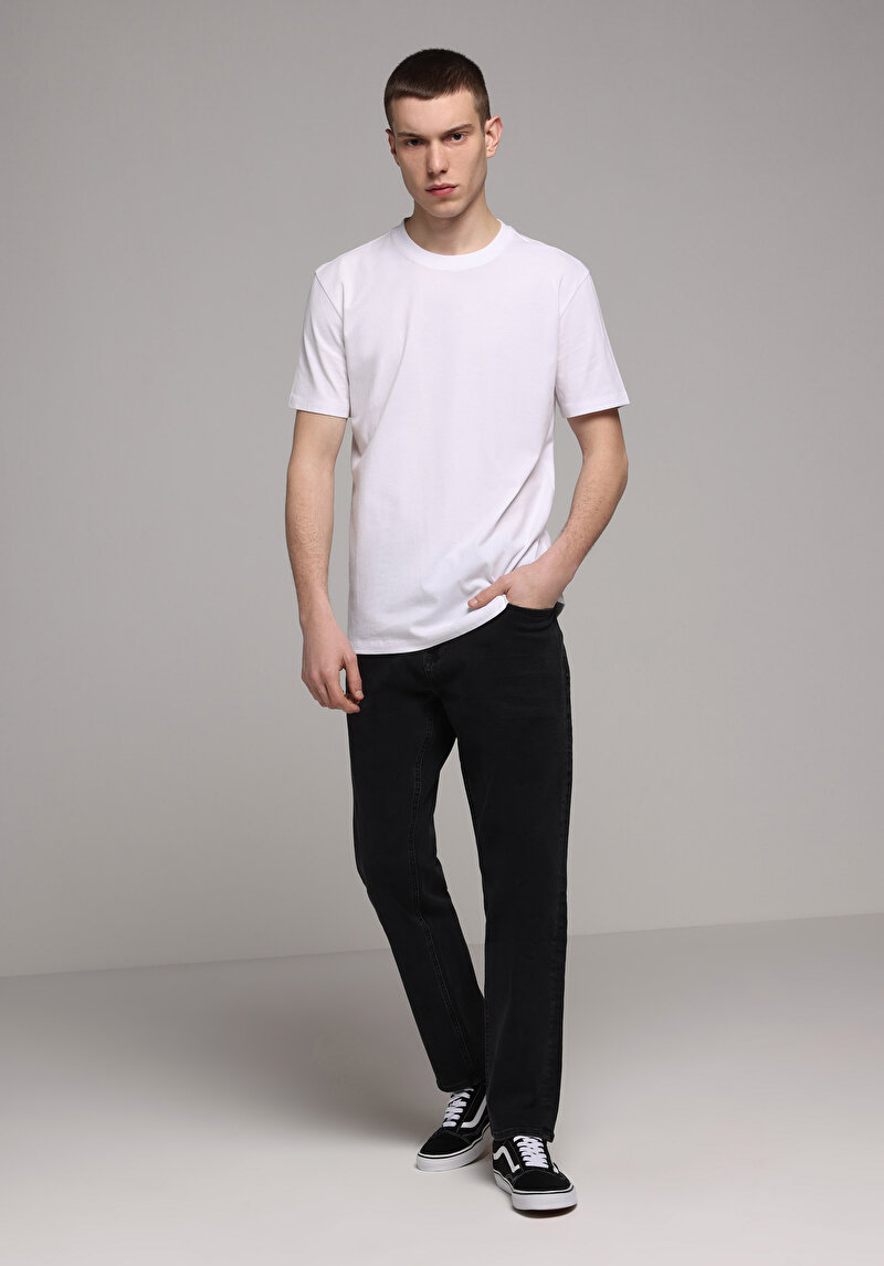 Afișați detalii pentru Regular Fit Round Neck Drept Bărbați Alb Mânecă Scurtă Tricou