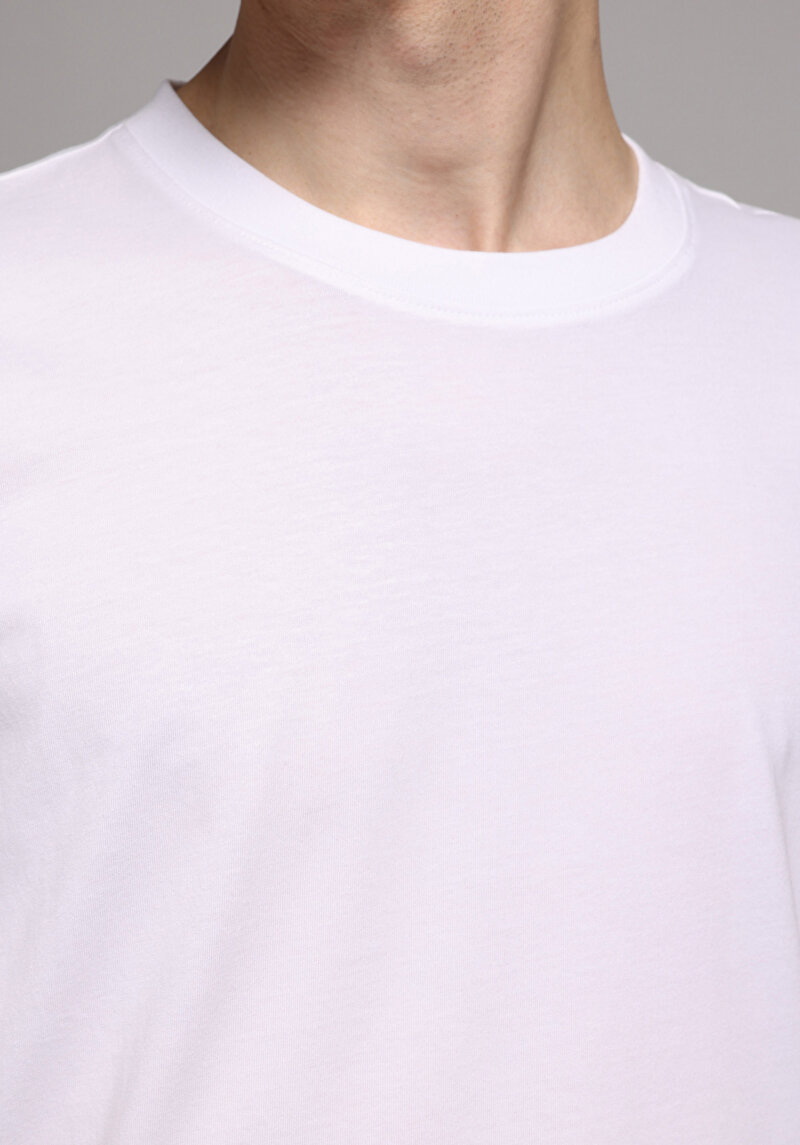 Imagine a Regular Fit Round Neck Drept Bărbați Alb Mânecă Scurtă Tricou