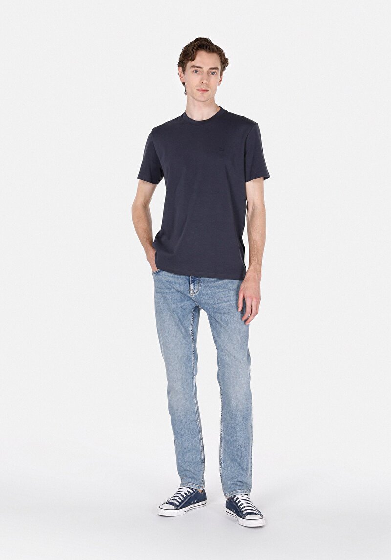 Imagine a Regular Fit Round Neck Drept Bărbați Bleumarin Tricou Cu Mânecă Scurtă