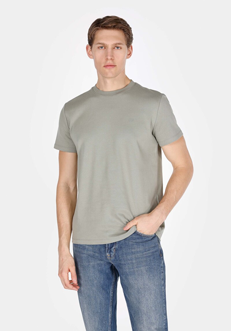 Imagine a Regular Fit Round Neck Drept Bărbați Verde Tricou Cu Mânecă Scurtă