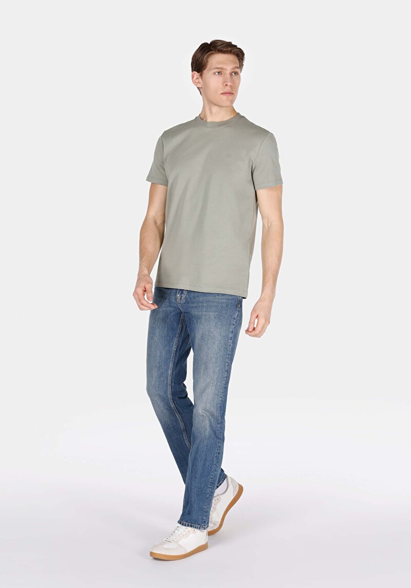 Afișați detalii pentru Regular Fit Round Neck Drept Bărbați Verde Tricou Cu Mânecă Scurtă