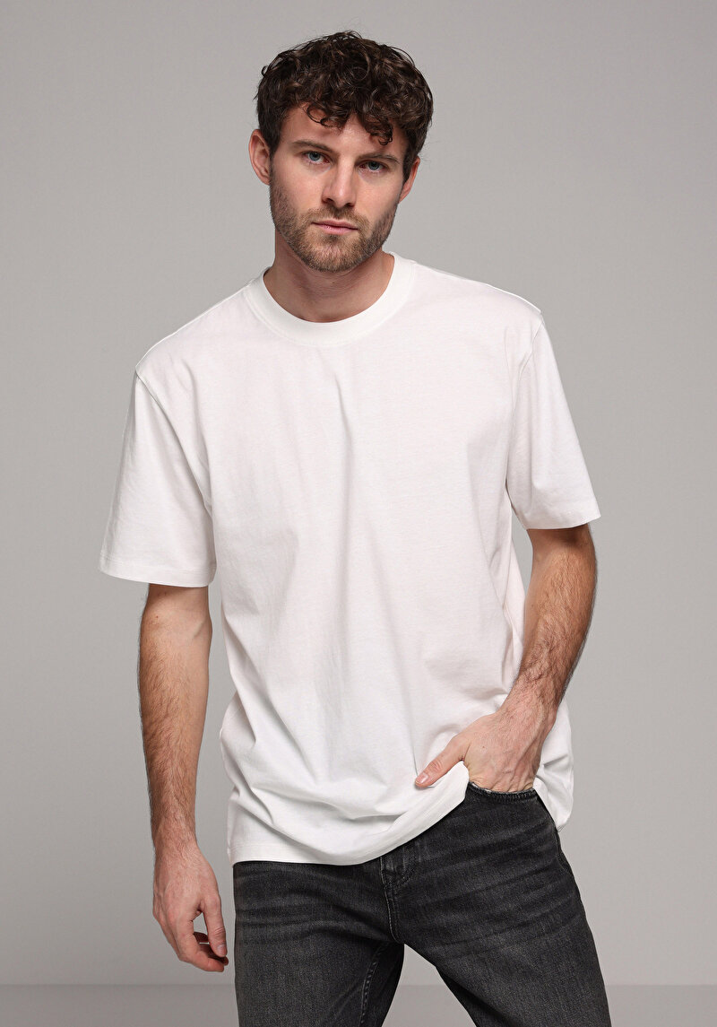 Imagine a Comfort Fit Round Neck Drept Bărbați Alb Short Tricou Cu Mânecă Scurtă